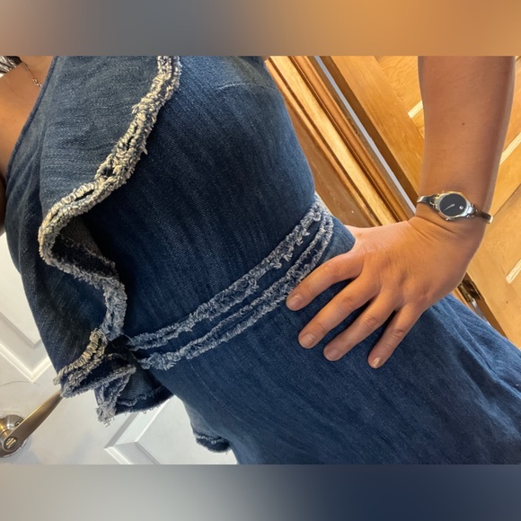 ALEXIS Denim Romper One Shoulder Asymmetrical Ruffle Jean Short JumpSuit BLAKELY - Picture 6 of 15